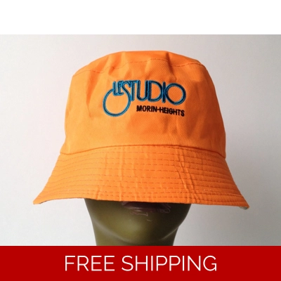 Bucket Fisherman Orange Hat Black & Blue Embroid Front Logo M/H